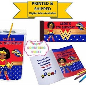 Super Girl Birthday Party - Super Girl Theme - Capri Sun Label - Chip Bag - Coloring Books