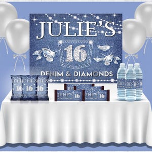 Printed Denim and Diamonds Themed Vinyl Backdrop ONLY