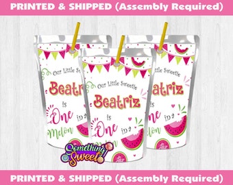 Watermelon Juice Labels, One In A Melon Juice Labels, Watermelon Party, Juice Pouch Labels