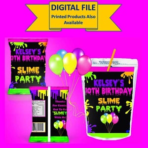 Slime Birthday Party, Neon Slime Party, Slime Chip Bags, Slime