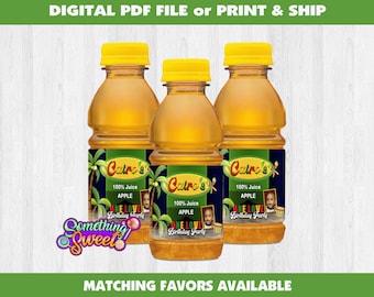 Jamaican Theme Apple Juice Labels, One Love 1st Birthday Labels, Island Theme Juice Labels