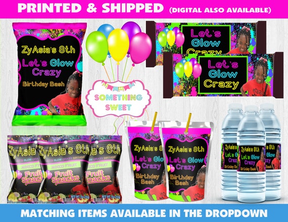 Glow party chip bag chip bag wrappers-glow party favors-glow party-slime party-glow in the dark party-glow party bags-slime party favors