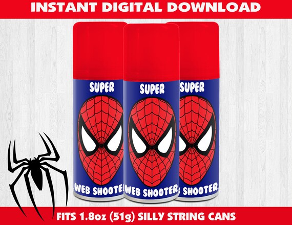 Spiderman Web Shooter Silly String, Spiderman Label, Goofy String, Superhero Birthday, Spiderman