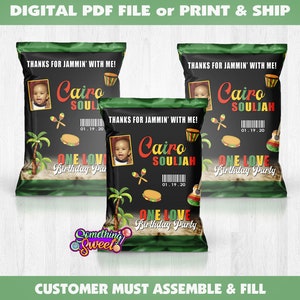 Reggae Theme Chip Bag, Island Party Theme, Jamaican Party Theme, One Love Birthday