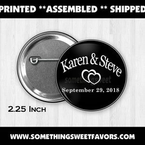 Wedding Buttons, Custom Pins, Black & White Wedding Theme Pins, Wedding Favors, Custom Buttons, Black and White Theme