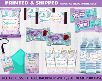 Mermaid Party Theme, Mermaid 1st Birthday, Mermaid Chip Bags, Mermaid Candy Favors, Mermaid Coloring Book, Mermaid Invitations, Mermaids