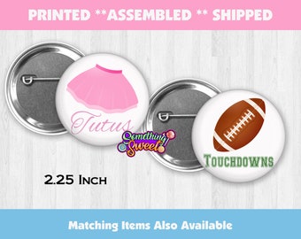 Gender Reveal Pins, Touchdown or Tutus Buttons, Football Gender Reveal