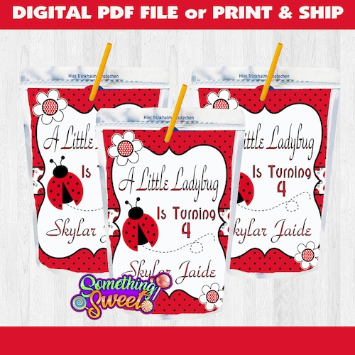 Ladybug Juice Pouch Labels Lady Bug Birthday Etsy