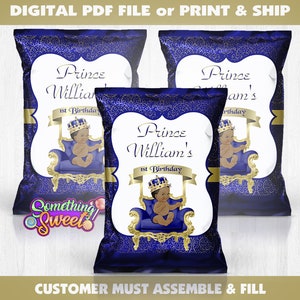 Royal Prince Chip Bag, Blue & Gold Prince Chips, Royal Prince Treat Bag, Little Prince Theme, Royal Prince Birthday, Prince Baby Shower image 1