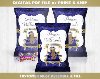 Royal Prince Chip Bag, Blue & Gold Prince Chips, Royal Prince Treat Bag, Little Prince Theme, Royal Prince Birthday, Prince Baby Shower