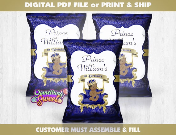 Royal Prince Chip Bag, Blue & Gold Prince Chips, Royal Prince Treat Bag, Little Prince Theme, Royal Prince Birthday, Prince Baby Shower Il_570xn