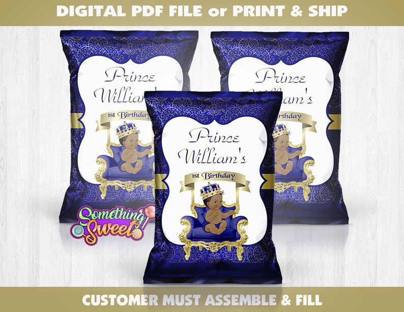 Royal Prince Chip Bag, Blue & Gold Prince Chips, Royal Prince Treat Bag, Little Prince Theme, Royal Prince Birthday, Prince Baby Shower image 1