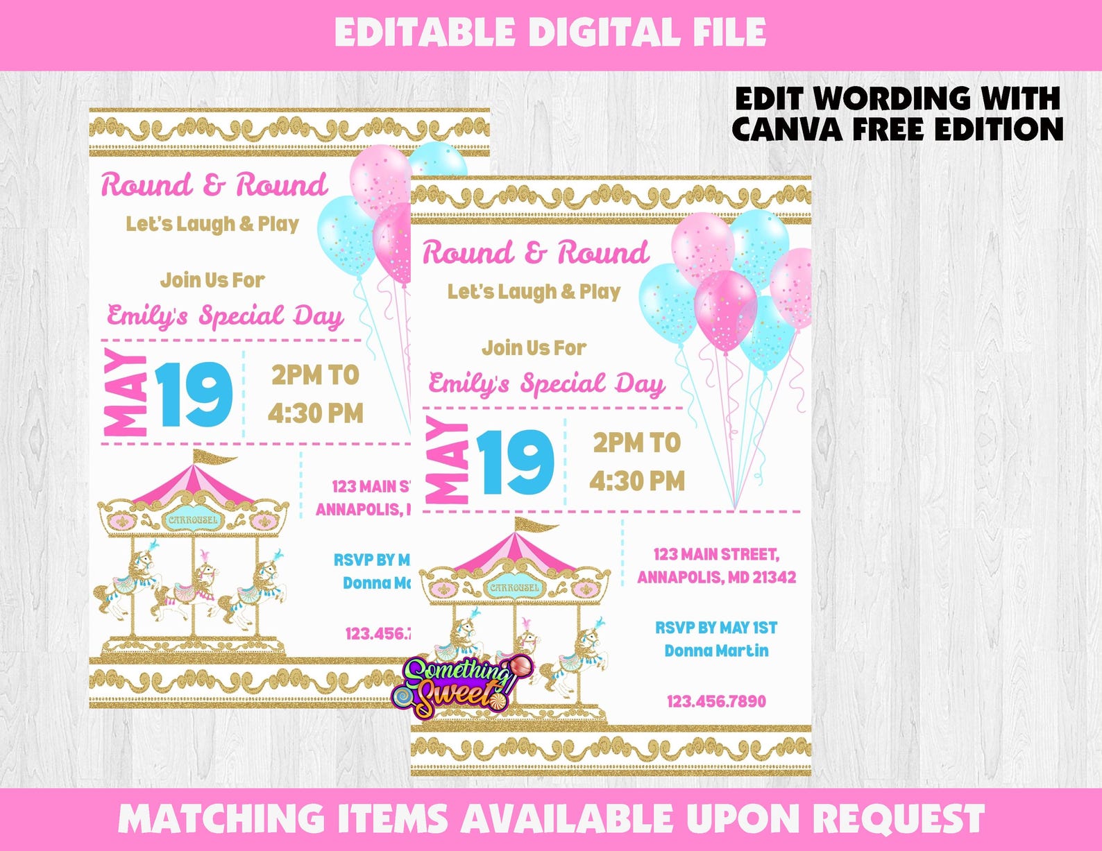 Carousel Party Invitation; Instant Download; Wording Editable in Canva ...