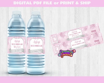 Pink Winter Wonderland Water Bottle Label, Winter Wonderland Birthday, Winter Wonderland Baby Shower