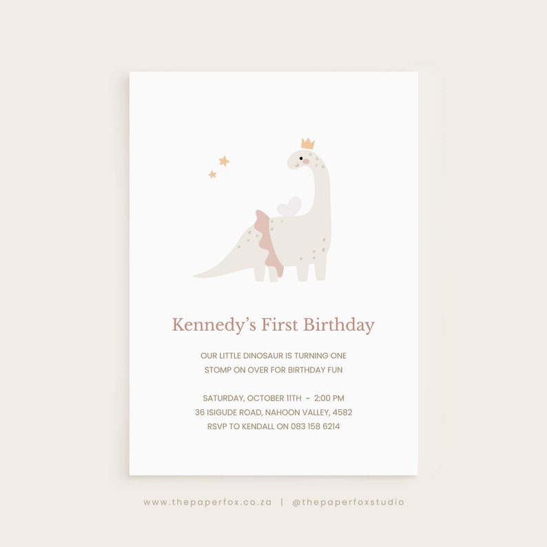 Printable Dancing Brachiosaurus Invitation 5x7 Editable PDF Blush Ballet Dinosaur Birthday Invites Fairy Dino Party Invite
