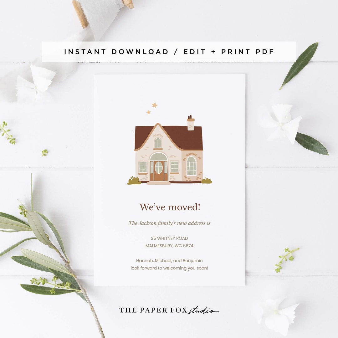 Printable Moving House Announcement Cards, Editable PDF Change of Address Cards, 5x7 House Illustration We've Moved Postcards, 5501 - Etsy free-printable-goodie-from-dingbat-press
