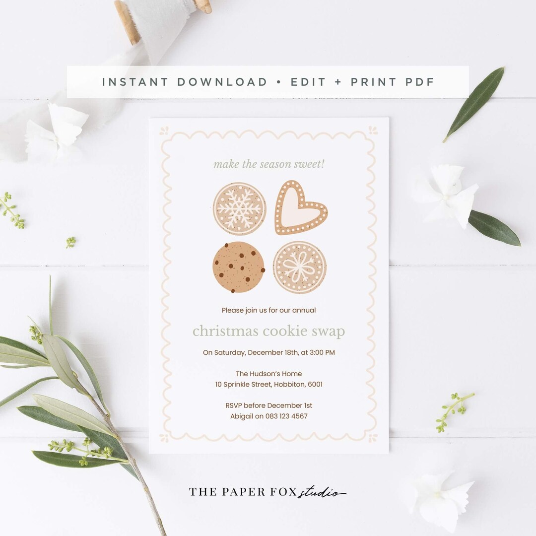 Printable Christmas Cookie Swap Invitation, Editable PDF Holiday Cookie ...