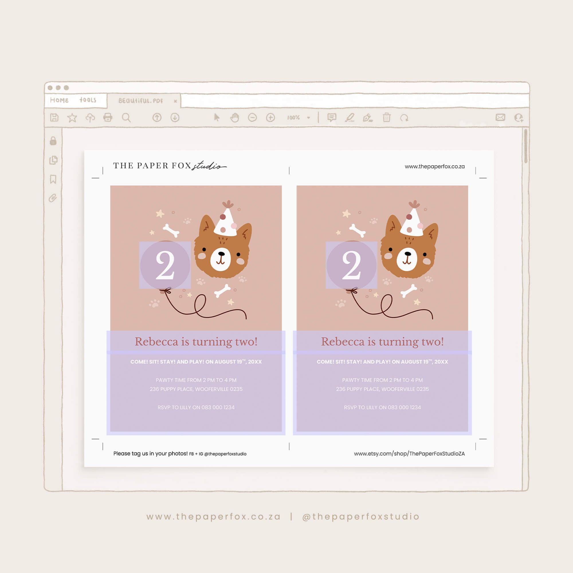 Printable Puppy Pawty Invitation, 5x7" Editable PDF | Blush Pink Doggy ...