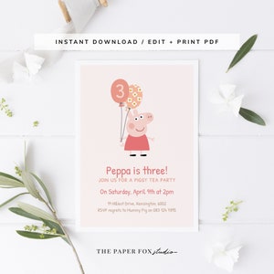 Printable Little Piggy Birthday Invitation, Editable PDF Cute Piglet Party Invites, 5x7" Adorable Pig Birthday Party Invite, 0190