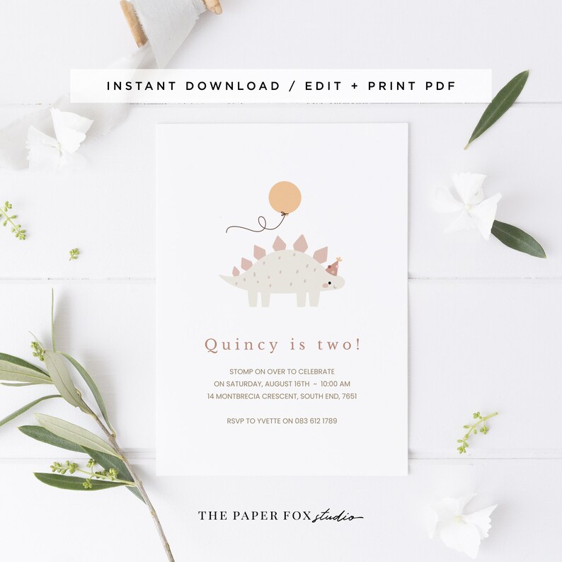 Printable Dinosaur Birthday Invitation Editable PDF Pastel - Etsy
