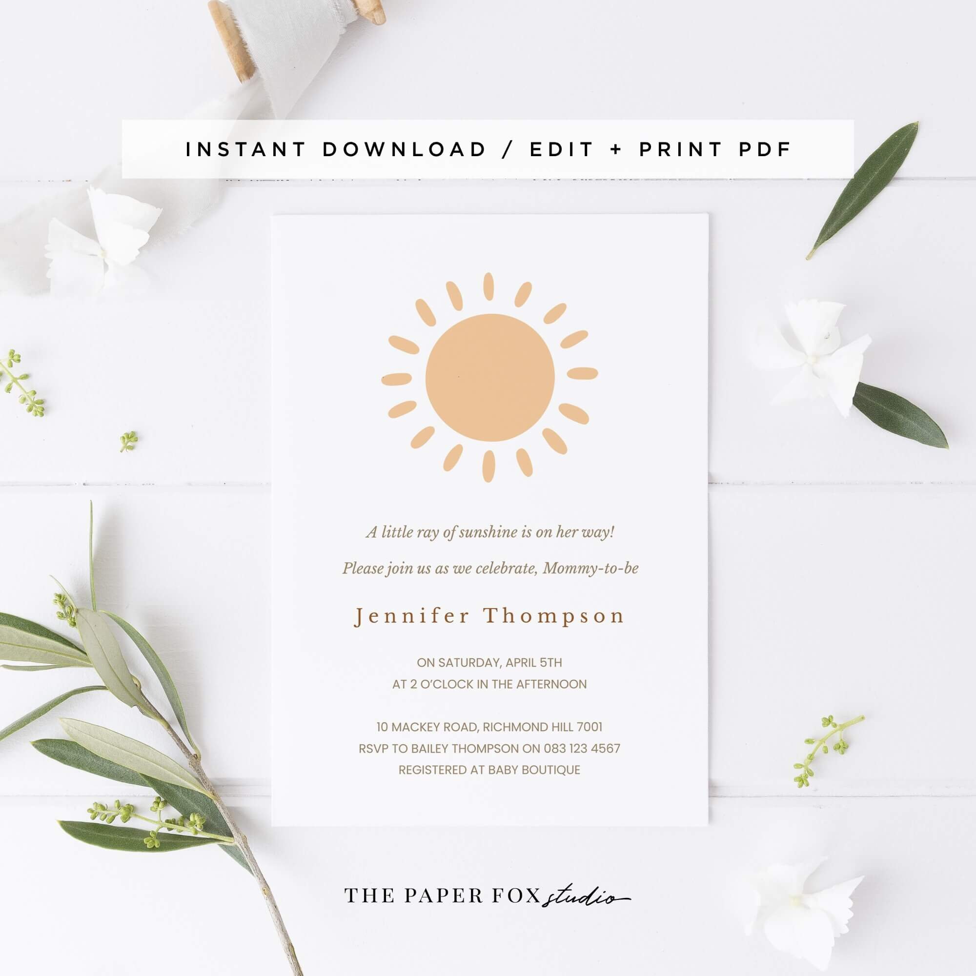 Printable Sunshine Baby Shower Invitation Editable PDF Little - Etsy