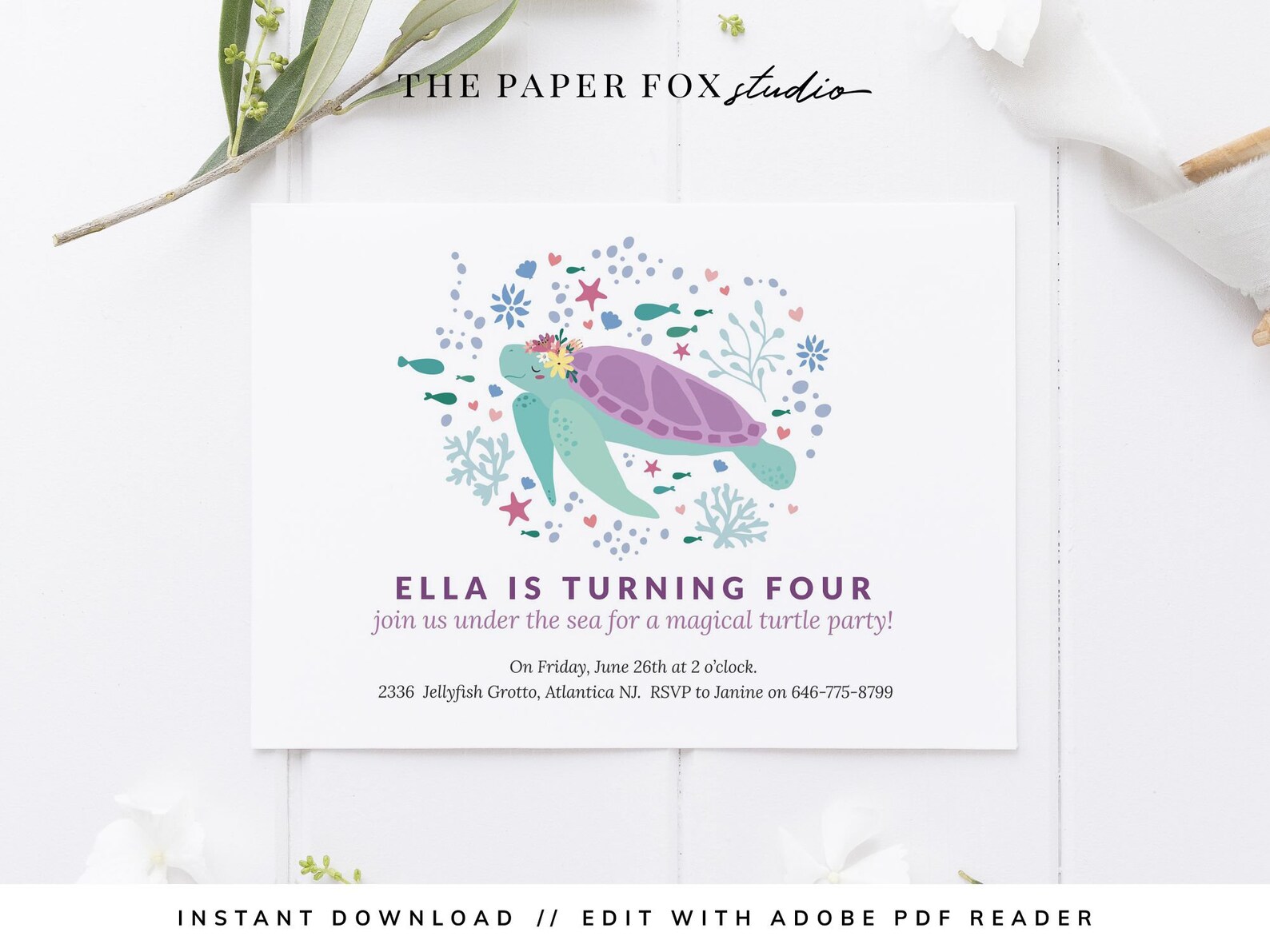 Printable Sea Turtle Invitation Editable Under the Sea Turtle | Etsy
