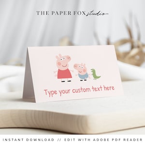 Printable Little Piggy Party Dessert Cards, Editable PDF Pig-themed Tented Food Labels, Cute Pig Birthday Party Décor, 0190