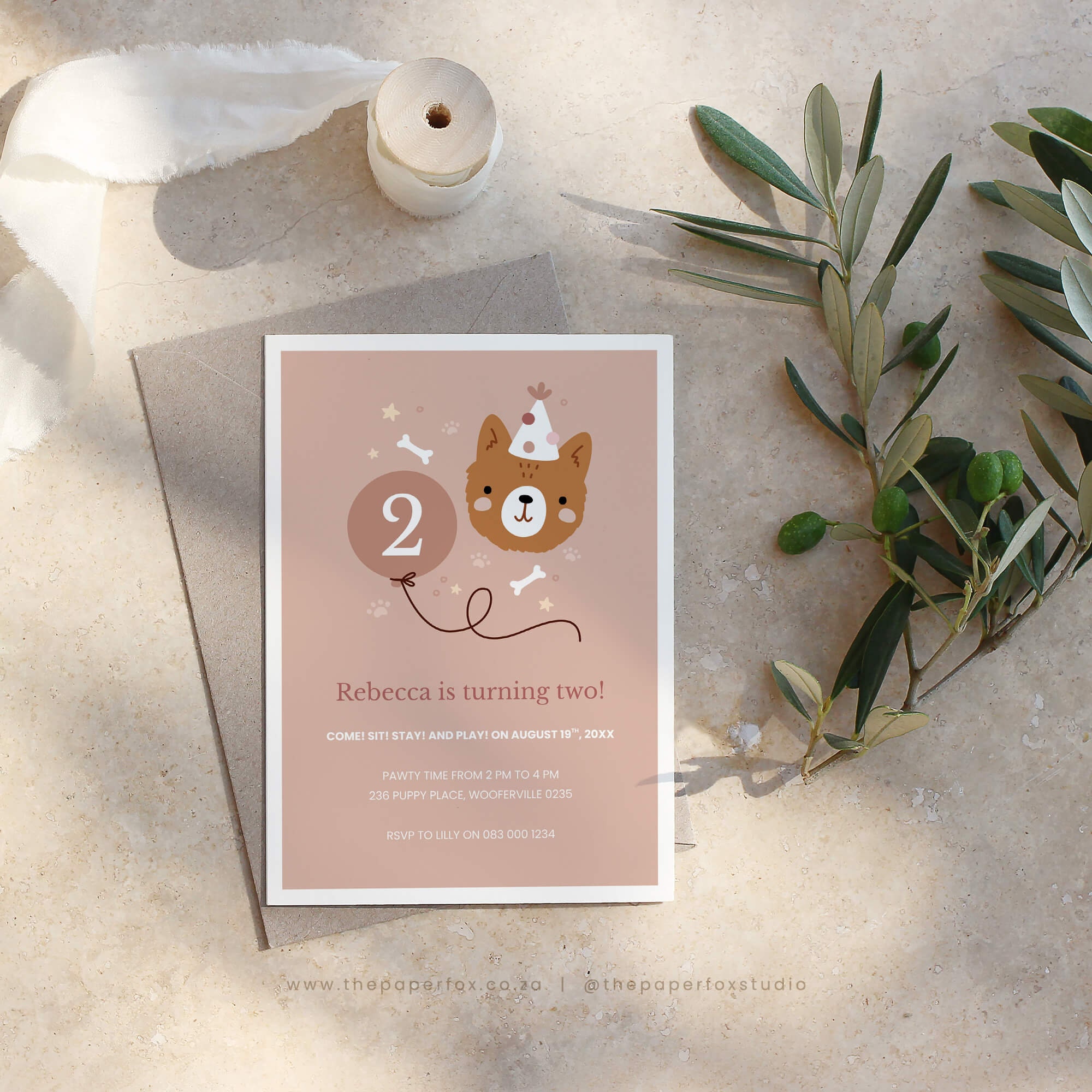 Printable Puppy Pawty Invitation, 5x7" Editable PDF | Blush Pink Doggy ...