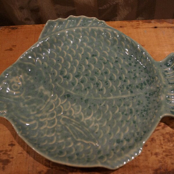 Beautiful Vintage Dryden Pottery Fish Plate-Blue Green