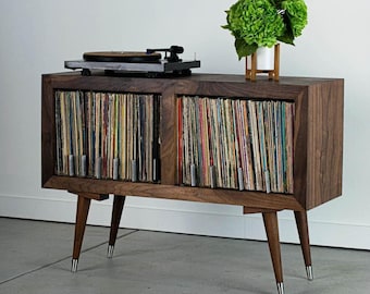 Metro  - Mid Century Modern Record Player Stand & Vinyl Storage Cabinet