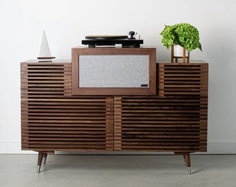 Apollo For Sonos 53" Offset - Mid Century Modern Record Player Stand & Vinyl Storage Cabinet