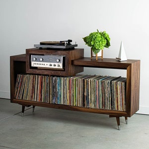 Fillmore 60" Offset - Mid Century Modern Record Player Stand & Vinyl Storage Cabinet