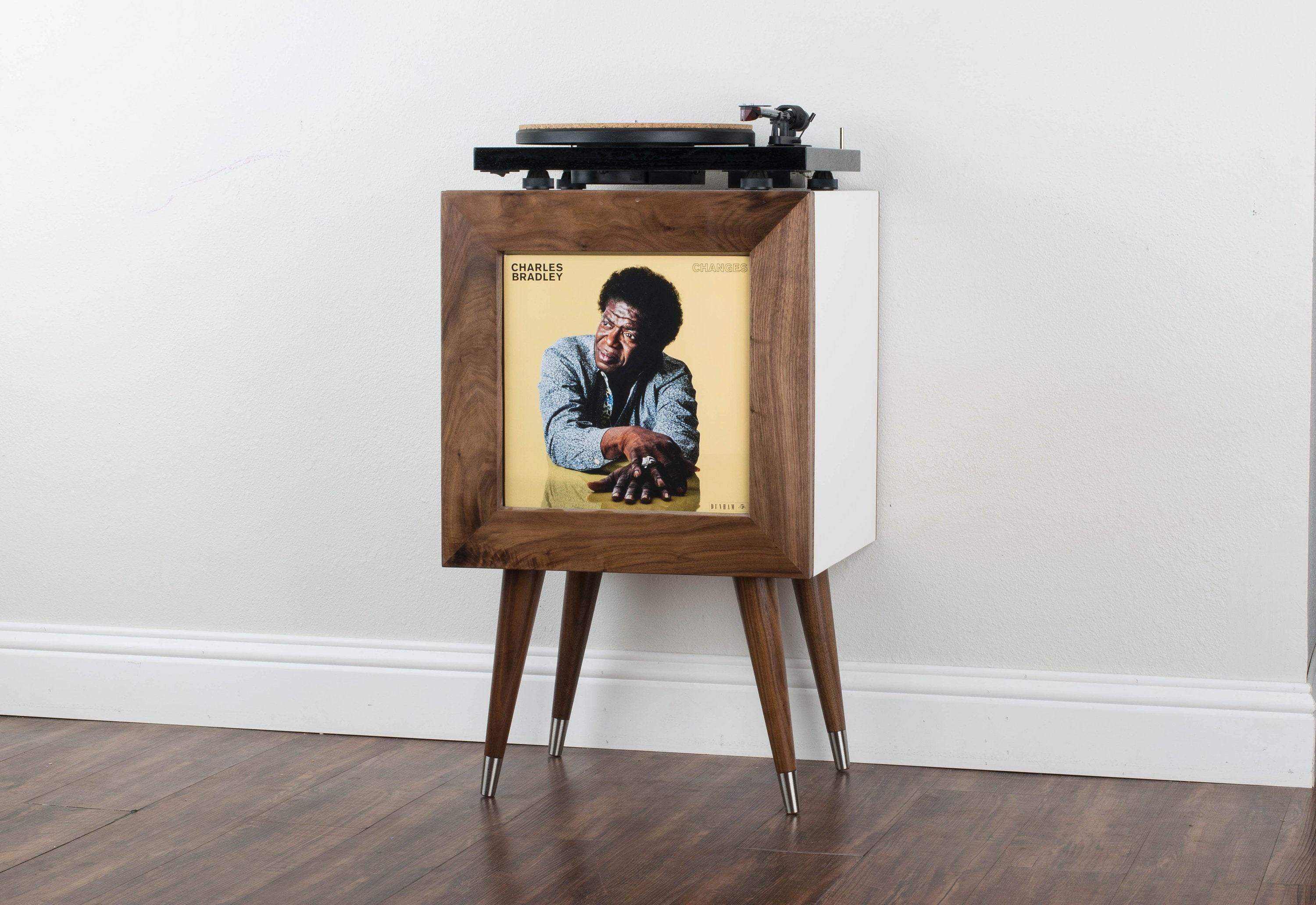 Mid Century Modern Record Player Stand, Vinyl Storage