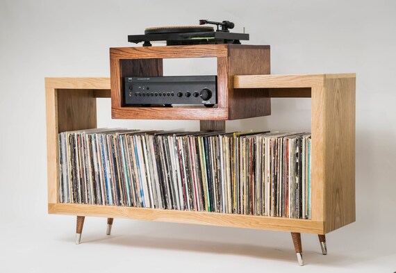 Oak Mid Century Modern Rustic Record Player Stand Vinyl Etsy