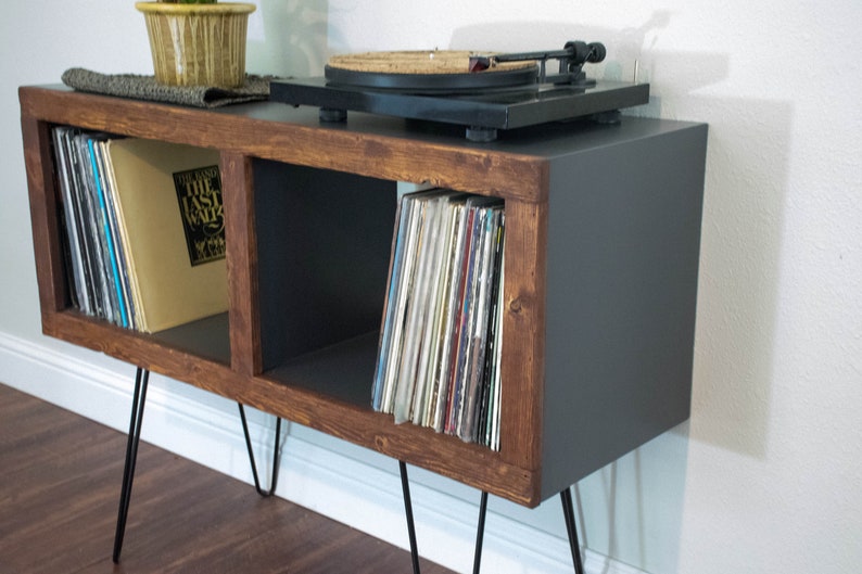 MidCentury Modern Rustic Media Console & Vinyl Storage Etsy
