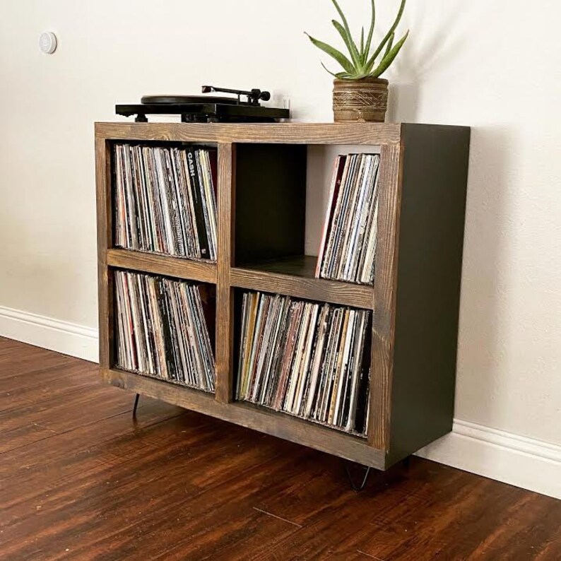 MidCentury Modern Rustic Media Console & Vinyl Storage Etsy