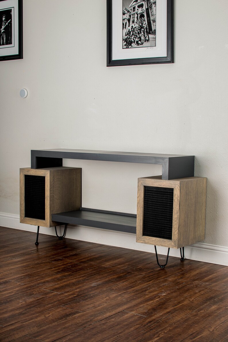 Record Player Stand W/ Hidden Bookshelf Speaker Storage Etsy Australia