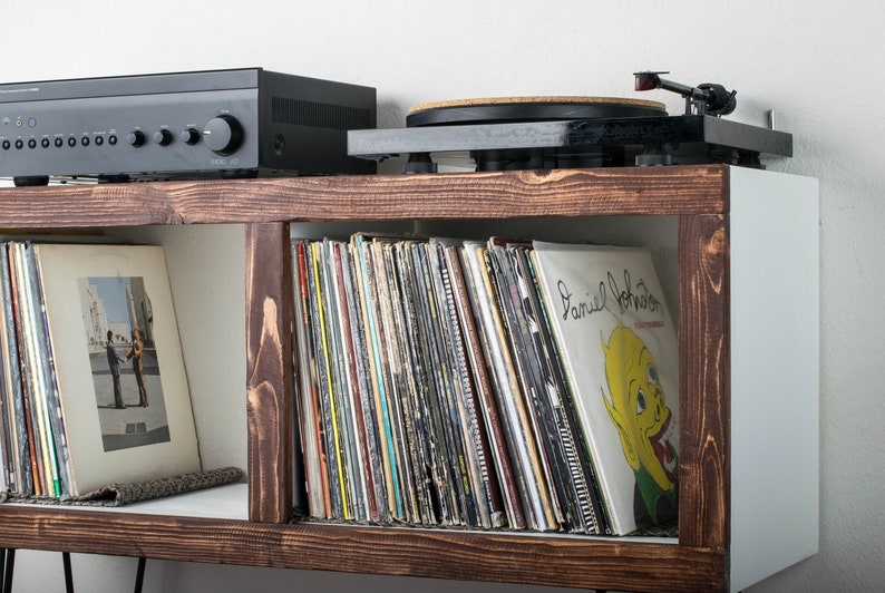 Midcentury Modern Rustic Media Console & Vinyl Storage Etsy