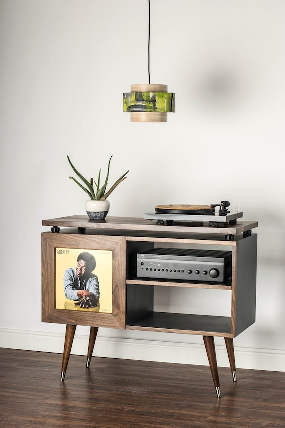 Mid Century Modern Record Player Stand Vinyl Storage Cabinet
