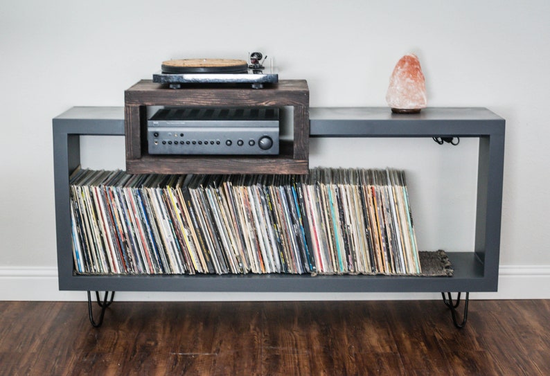 Mid Century Modern Rustic Record Player Stand Vinyl Storage Etsy
