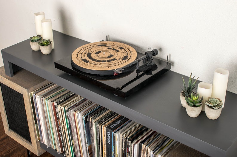 Record Player Stand W/ Hidden Bookshelf Speaker Storage Etsy Australia
