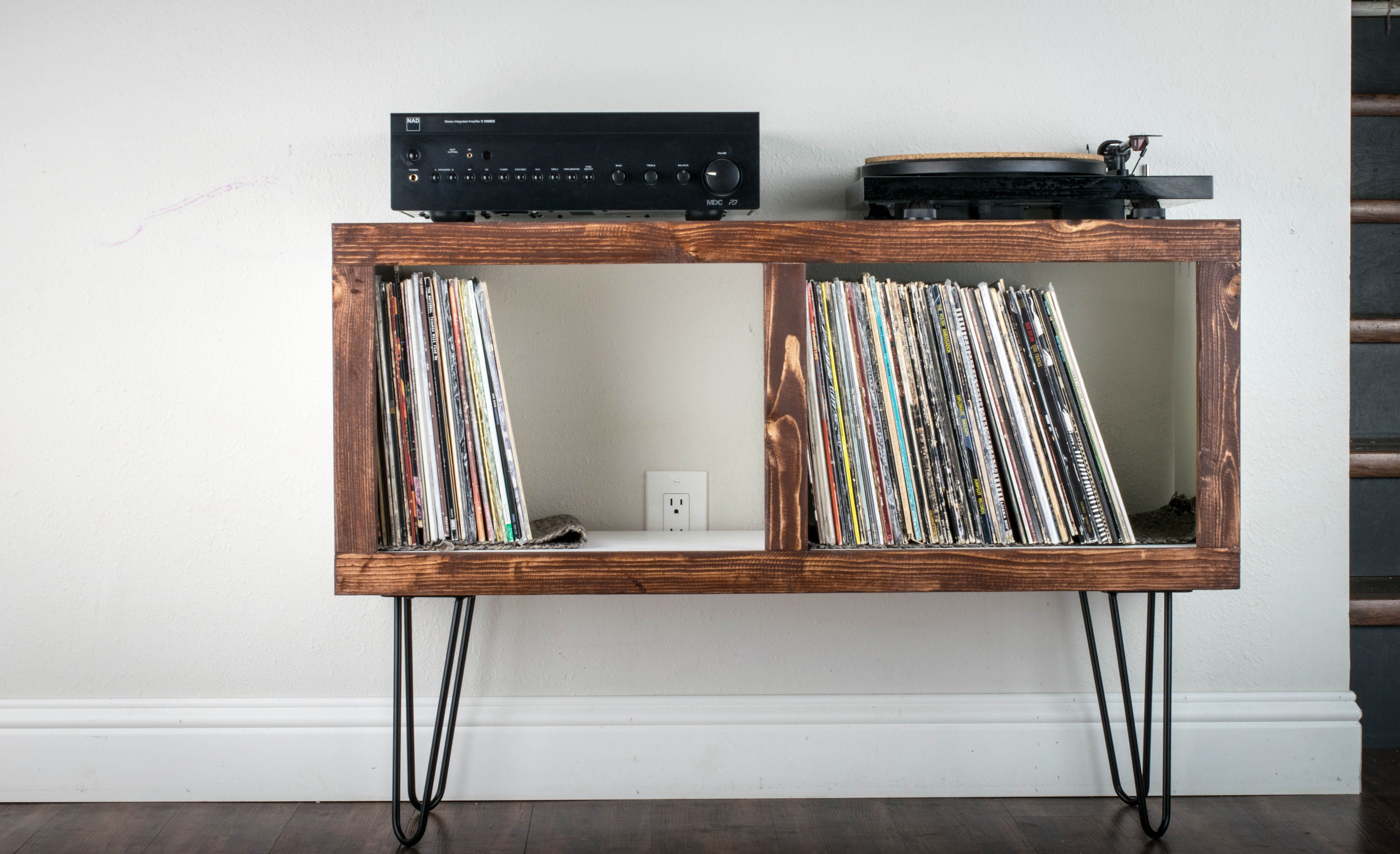 Midcentury Modern Rustic Media Console & Vinyl Storage Etsy