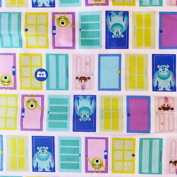 NEW. Disney PIXAR Monsters Inc Doors Mike, Sully and Boo 100% Cotton Fabric **Ships from California ##Click Item Details