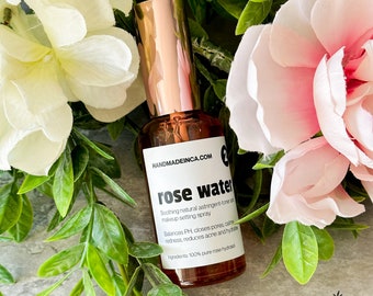 Pure Rose Water in Eco-Friendly Glass Spray Bottle | Handmade | Natural Ingredients