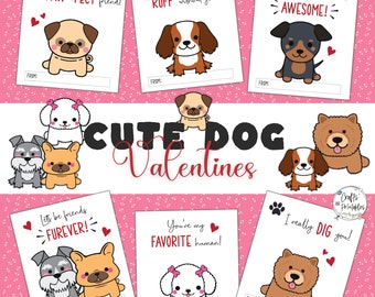 Cute Dog Valentines | Printable Craft | Fun for Kids | Instant Download