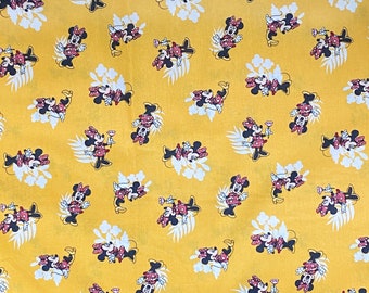 NEW Disney Minnie Mouse Tropical Flowers on Yellow 100% Cotton Fabric **Ships from California ##Click Item Details