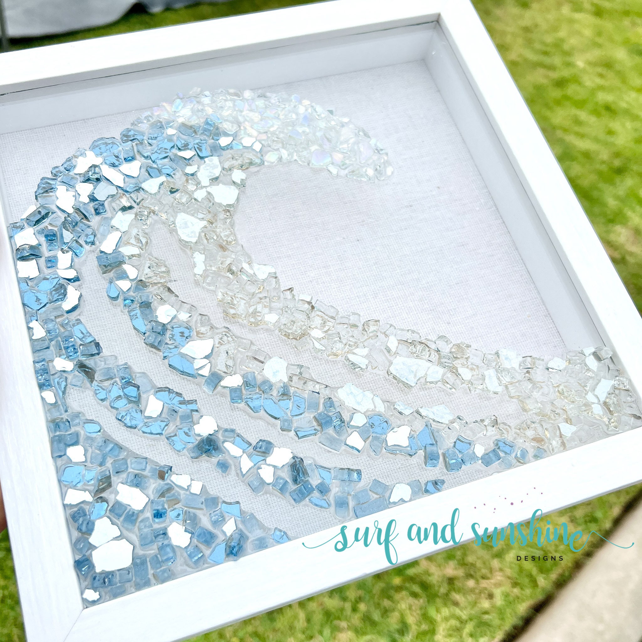 Handmade Ocean Wave Crushed Glass Art | Coastal Decor | Beach Art ...