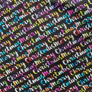 NEW. Holiday Merry Christmas Rainbow Words 100% Cotton Fabric **Ships from California ##Click Item Details