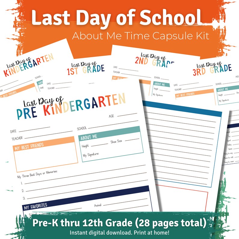 Last Day of School Interview All Grades Time Capsule Bundle Questionnaire Printable Instant Download image 2