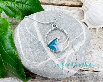 Ocean Wave Necklace, Real Bermuda Sand, Beach Gift Jewelry | 925 Sterling Silver